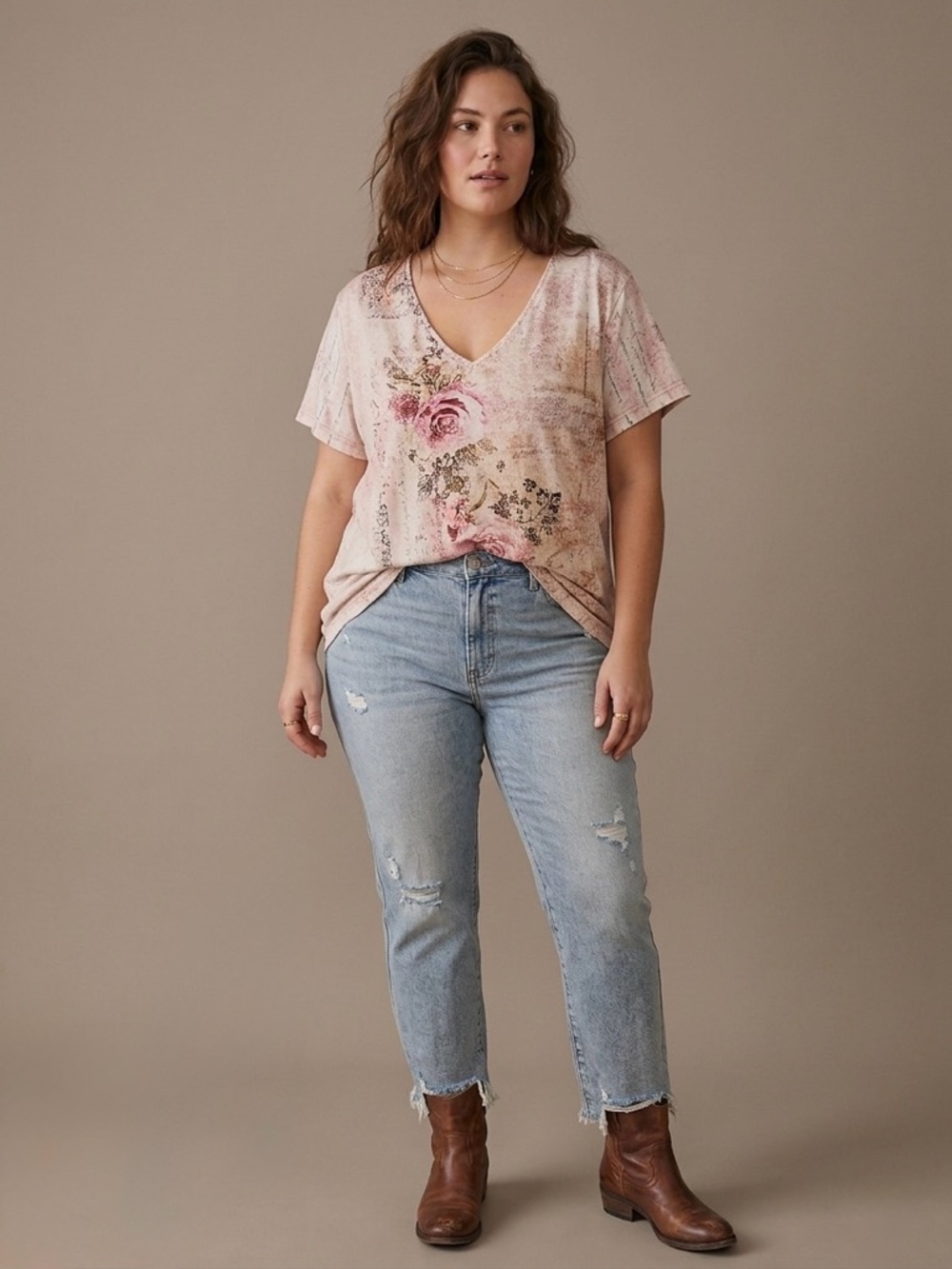 Y2K Inspired Floral V-Neck Tee